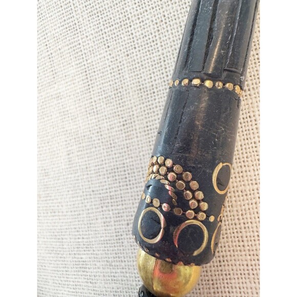 Vintage Brass Inlay Black Chunky Bohemian Necklace Large Pendant Tribal Ethnic - Picture 11 of 13